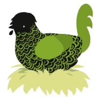 darkness no parents, a black and chartreuse chicken with a double-lace pattern