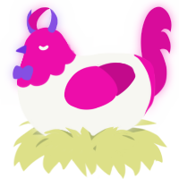 A white and fuchsia chicken with a head pattern