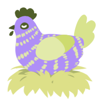A lilac and lemon chicken with a bar pattern
