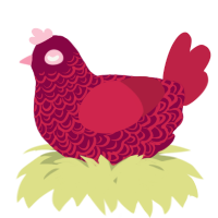 A maroon and crimson chicken with a double-lace pattern