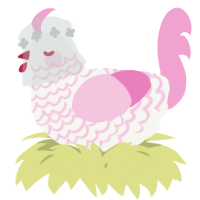 A white and pink chicken with a lace pattern