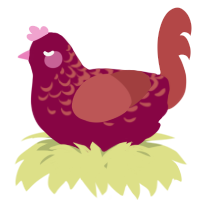 A maroon and red chicken with a half-lace pattern