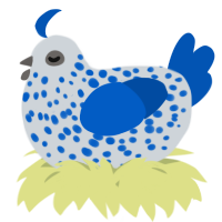 A mist and ultramarine chicken with a speckle pattern