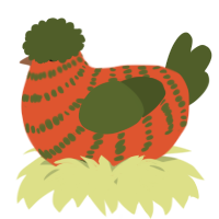 A vermilion and olive chicken with a bar pattern