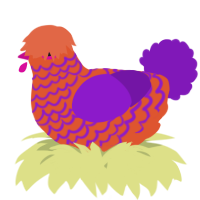 A vermilion and violet chicken with a lace pattern