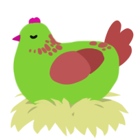 A grass and red chicken with a neck-speckle pattern