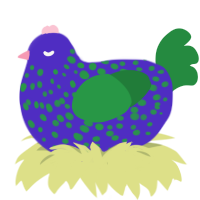 A indigo and viridian chicken with a speckle pattern