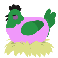 A lavender and viridian chicken with a head pattern