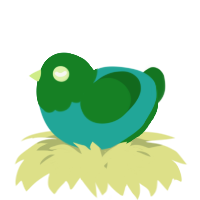 A turquoise and leaf chicken with a head pattern