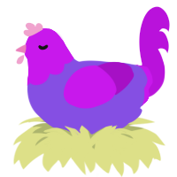A blurple and amethyst chicken with a head pattern