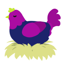 A navy and plum chicken with a head pattern
