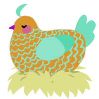 A orange and mint chicken with a lace pattern