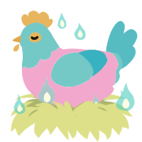 彩光, a orchid and sky chicken with a head pattern