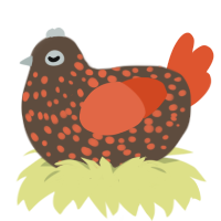 A bark and vermilion chicken with a speckle pattern