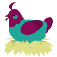 A turquoise and wine chicken with a head pattern