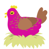A fuchsia and brown chicken with a half-lace pattern