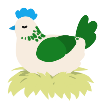 A cream and leaf chicken with a neck-speckle pattern