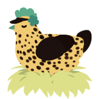 A honey and black chicken with a speckle pattern