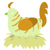A apple and ochre chicken with a half-bar pattern
