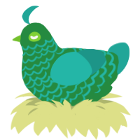 Jade, a viridian and turquoise chicken with a lace pattern