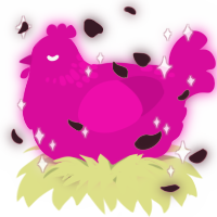A fuchsia chicken with a neck-speckle pattern