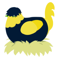 A tumblr and yellow chicken with a head pattern