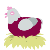 A maroon and silver chicken with a head pattern