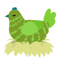A chartreuse and grass chicken with a bar pattern