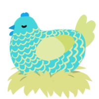 A aqua and lemon chicken with a lace pattern