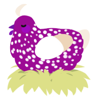 A plum and cream chicken with a speckle pattern