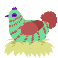 A spring and red chicken with a bar pattern