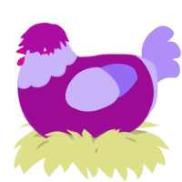 A plum and lilac chicken with a head pattern