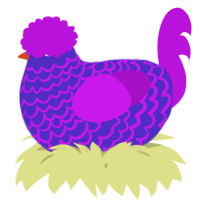 A indigo and amethyst chicken with a lace pattern