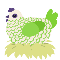 A cream and grass chicken with a lace pattern