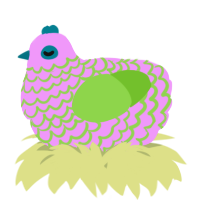 A lavender and grass chicken with a lace pattern