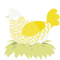 A white and yellow chicken with a lace pattern