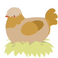 A beige and gold chicken with a head pattern