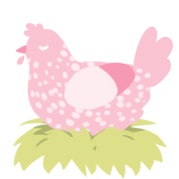A rose chicken with a speckle pattern