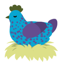 Barnacle, a cerulean and overcast chicken with a speckle pattern