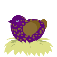 A plum and orange chicken with a speckle pattern