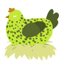 A lime and olive chicken with a speckle pattern