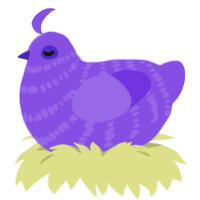 Ooby, a blurple chicken with a bar pattern