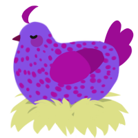 A blurple and plum chicken with a speckle pattern