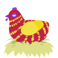 Maxx - Subject 189, a crimson and yellow chicken with a bar pattern