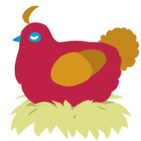 A crimson and ochre chicken