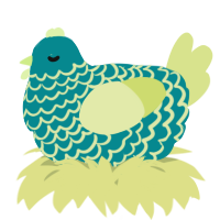 A teal and lemon chicken with a lace pattern