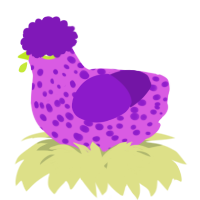 A orchid and violet chicken with a speckle pattern