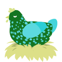 Pandan, a leaf and aqua chicken with a speckle pattern