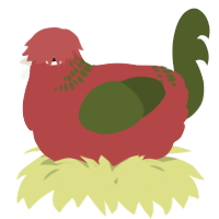 A red and olive chicken with a neck-band pattern