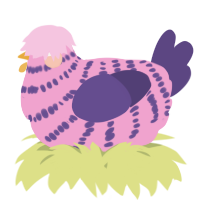 A pink and overcast chicken with a bar pattern